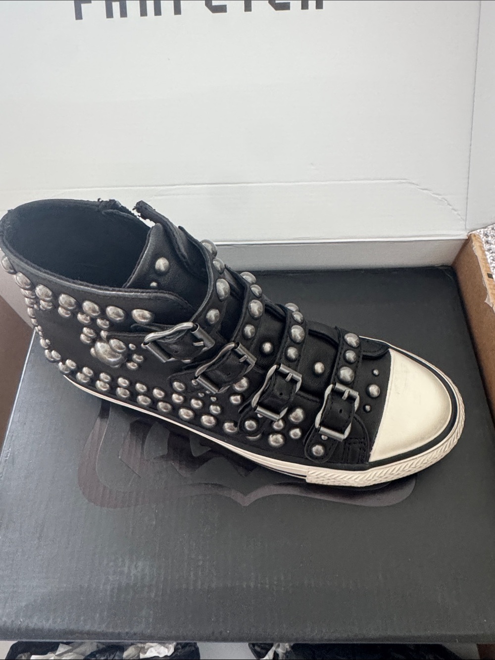 Ash Black and White Studded High-Top Sneakers